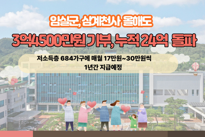 임실군, 삼계천사 올해도 3억4500만원 통큰기부, 누적 24억 돌파