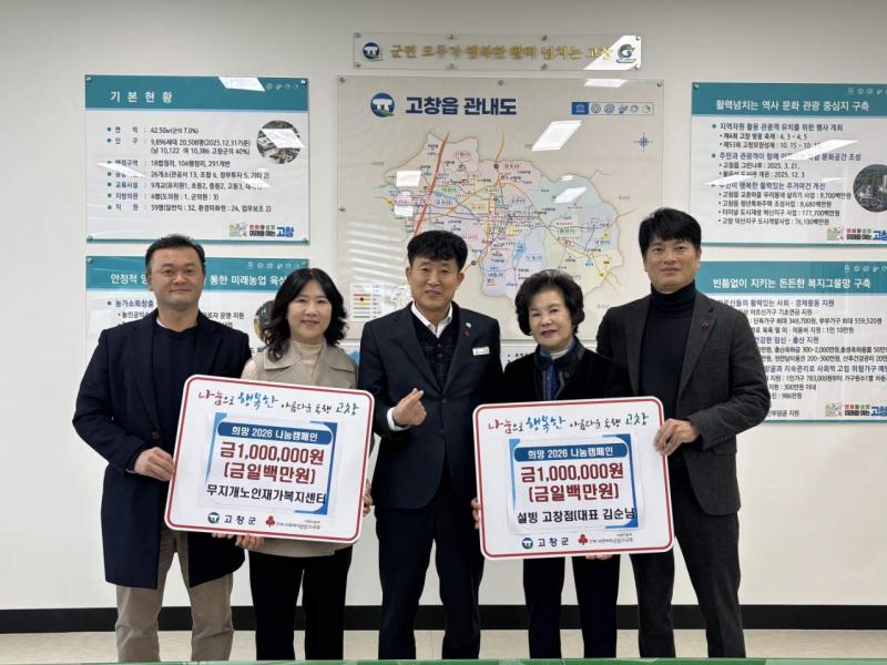 무지개노인재가복지센터·설빙, 고창읍에 이웃돕기 성금 각100만원 기탁