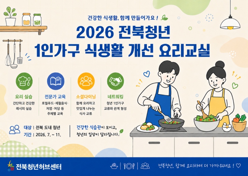 전북청년허브센터 ‘2026 전북청년 1인가구 식생활 개선 요리교실’ 본격 추진