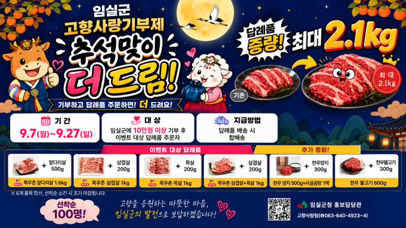 임실군, 고향사랑기부제 인기답례품…한우한돈 더 드려요