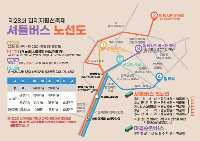김제시 지평선축제 무료셔틀버스 운행